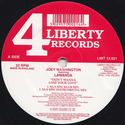 Joey Washington Featuring Lawanda - Don't Wanna Lose Your Love