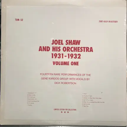 Joel Shaw And His Orchestra - 1931-1932 Vol. 1