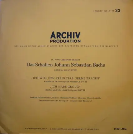 Bach - IX. Forschungsbereich, Serie A · J.S. Bach: Kantaten 'Ich Will Den Kreuzstab...' / 'Ich Habe Genug'