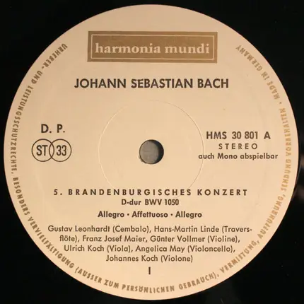 Bach, Leonhardt , Linde a.o. - Brandenburgische Konzerte Nr. 5 u. 6