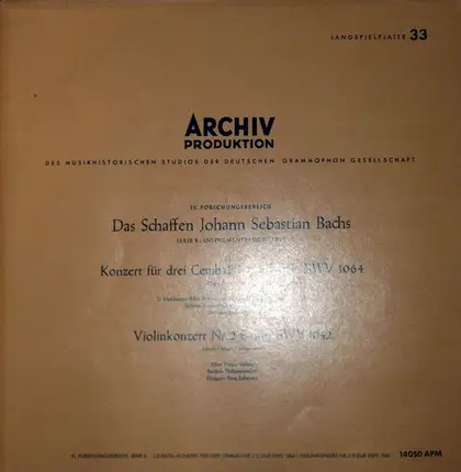 Bach - Konzert Für Drei Cembali Nr. 2 C-dur BWV 1064, Violinkonzert Nr. 2 E-dur BWV 1042
