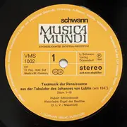 LP - Johannes Von Lublin - Tanzstücke Aus Der Tabulatur Des Johannes Von Lublin