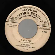 7inch Vinyl Single - John Greer & His Rhythm Rockers - Lonesome And Blue / I Need You - Promo, company sleeve