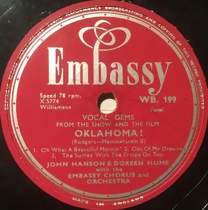 John Hanson & Doreen Hume With The Embassy Chorus And Orchestra - Vocal Gems From The Show And The Film "Oklahoma!"
