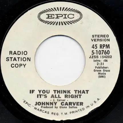 Johnny Carver - If You Think That It's All Right