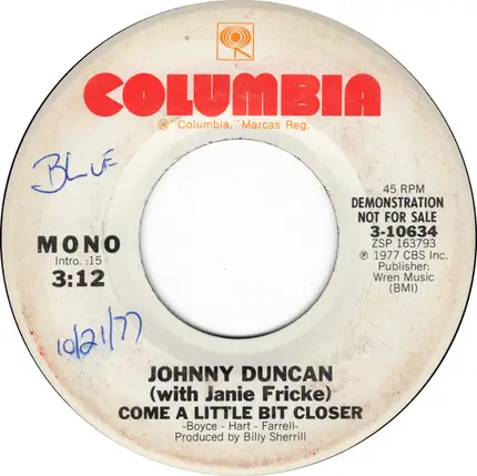 Johnny Duncan With Janie Fricke - Come a Little Bit Closer