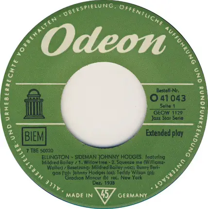 Johnny Hodges - Ellington-Sideman Johnny Hodges Featuring  Mildred Bailey