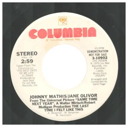 Johnny Mathis / Jane Olivor - The Last Time I Felt Like This