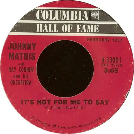 Johnny Mathis With Ray Conniff's Orchestra - It's Not For Me To Say