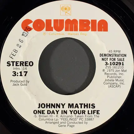 Johnny Mathis - One Day In Your Life