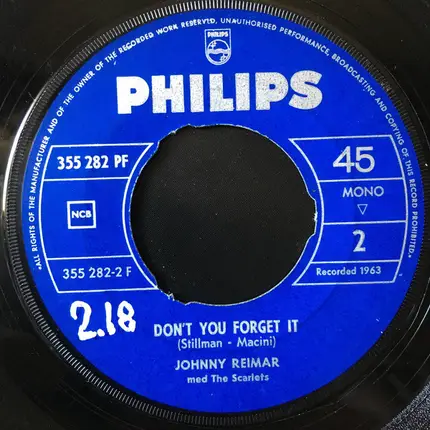Johnny Reimar Med The Scarlets - Down In Napoli / Don't You Forget It