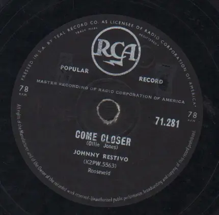 Johnny Restivo - Come Closer / Our Wedding Day