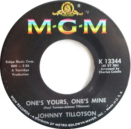 Johnny Tillotson - Then I'll Count Again / One's Yours, One's Mine