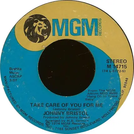 Johnny Bristol - Hang On In There Baby / Take Care Of You For Me