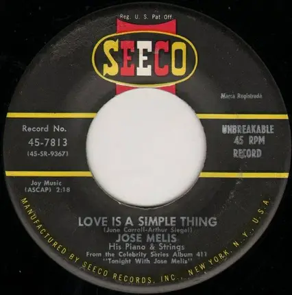 José Melis, His Piano And Strings - Curacao / Love Is A Simple Thing