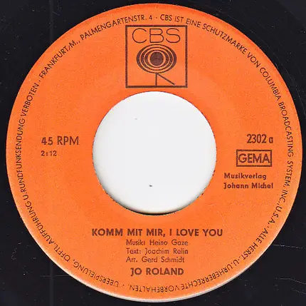 Jo Roland - Komm Mit Mir, I Love You / Romanze Für Dein Herz