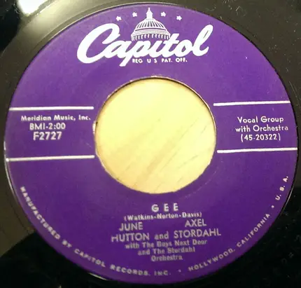 June Hutton And Axel Stordahl With The Boys Next Door And Axel Stordahl Orchestra - Too Little Time / Gee