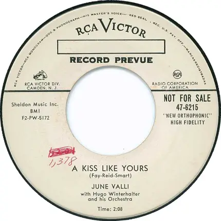 June Valli With Hugo Winterhalter Orchestra - Oh! My Love / A Kiss Like Yours