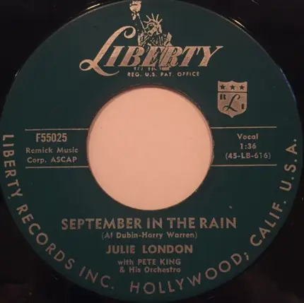 Julie London With Pete King And His Orchestra - Lonely Girl / September In The Rain