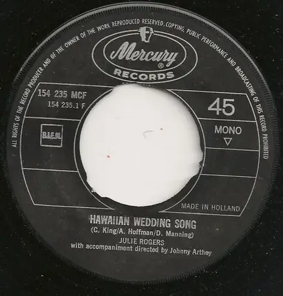 Julie Rogers - Hawaiian Wedding Song / Turn around, Look At Me