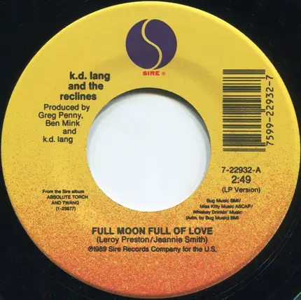 k.d. lang and the reclines - Full Moon Full Of Love