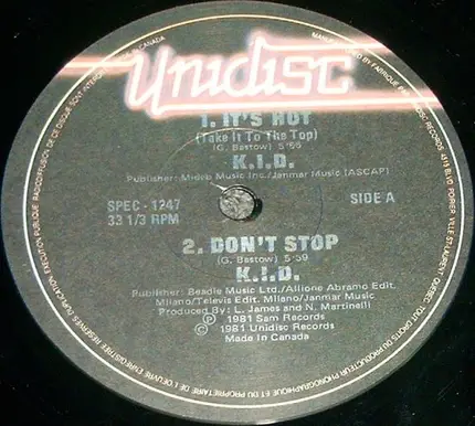 K.I.D. / Vin Zee / Jay - Peel - It's Hot / Don't Stop / Funky Bee-Bop / Gimme Some