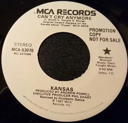 Kansas - Can't Cry Anymore