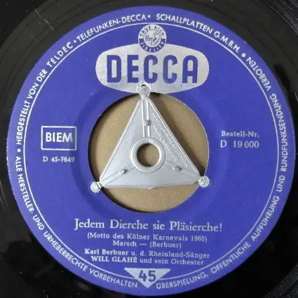 Karl Berbuer Und Die Rheinland-Sänger , Will Glahé Und Sein Orchester - Jedem Dierche Sie Pläsierche!