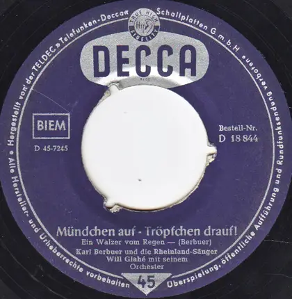 Karl Berbuer Und Rheinland-Sänger - Du Alter Räuber / Mündchen Auf - Tröpfchen Drauf!