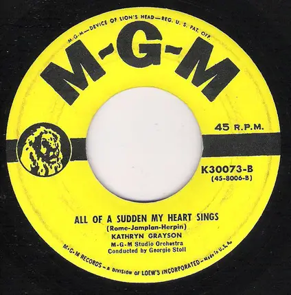 Kathryn Grayson - Jealousy ("Jalousie") / All Of A Sudden My Heart Sings