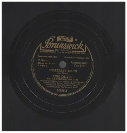 King Oliver & His Dixie Syncopators - Speakeasy Blues / Aunt Hagar's Blues