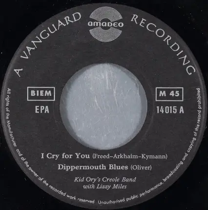 Kid Ory And His Creole Jazz Band Featuring Lizzie Miles - I Cry For You