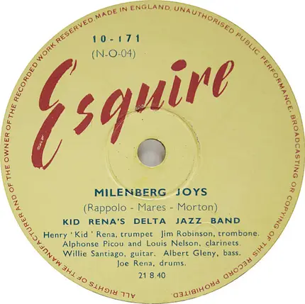 Kid Rena's Delta Jazz Band - Clarinet Marmalade / Milenberg Joys