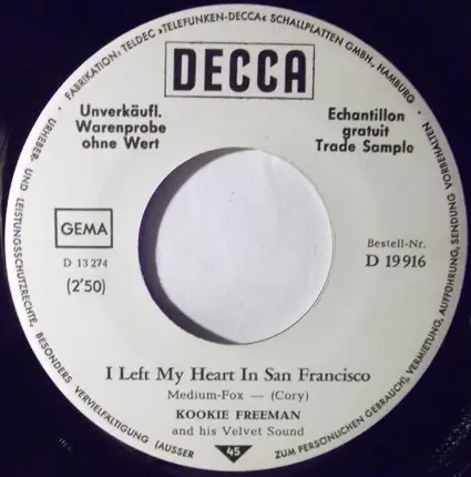 Kookie Freeman & His Velvet Sound - I Left My Heart In San Francisco / Mame