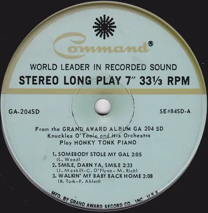 Knuckles O'Toole - Knuckles O'Toole Plays Honky Tonk Piano