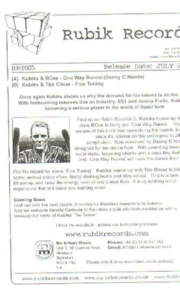 Kubiks & BCee / Kubiks & Tim Oliver - One Way Runna (Danny C Remix) / Fine Tuning
