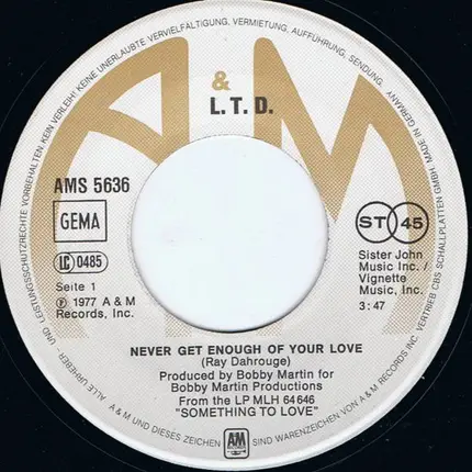 L.T.D. - Never Get Enough Of Your Love