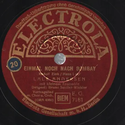 Lale Andersen - Einmal Noch Nach Bombay / Es Fährt Ein Schiff...