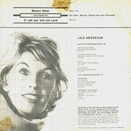 Lale Andersen - Er Sah Aus Wie Ein Lord / Blaues Meer