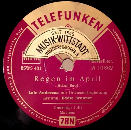 Lale Andersen - Lilli Marleen / Regen Im April
