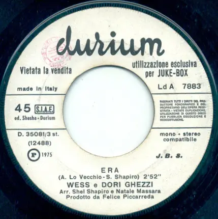 Lapera / Wess And Dori Ghezzi - Stop Segreto / Era