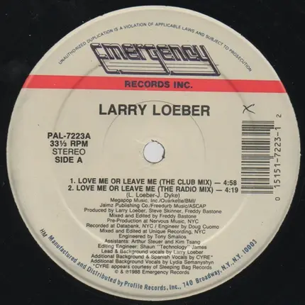 Larry Loeber - Love Me Or Leave Me
