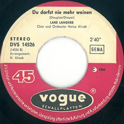 Lars Landers - Wenn Du Gehst / Du Darfst Nie Mehr Weinen