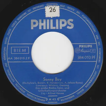 Lawrence Winters / Das Große Radio-Tanz- Und Unterhaltungsorchester / Alfred Hause - Sweetheart/ Lullaby