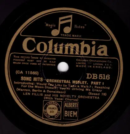 Len Fillis And His Novelty Orchestra - Song Hits - Orchestral Medley.