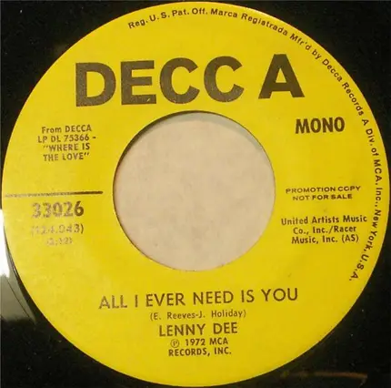 Lenny Dee - All I Ever Need Is You / Vaya Con Dios