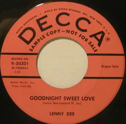 Lenny Dee - Goodnight Sweet Love / Stormy Weather