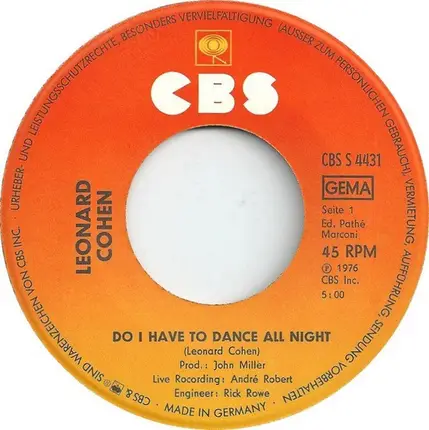 Leonard Cohen - Do I Have To Dance All Night / The Butcher