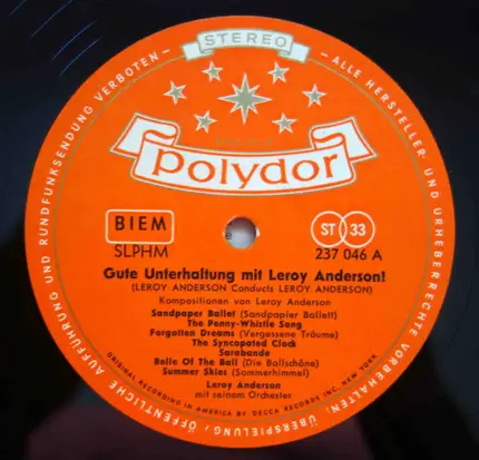 Leroy Anderson - Gute Unterhaltung mit Leroy Anderson und seinem Orchester
