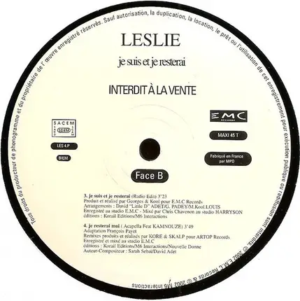 Leslie - Je Suis Et Je Resterai